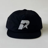 Black cap with a logo on a white background